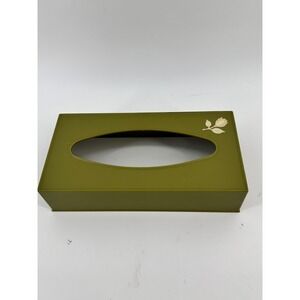 Vintage‎ Olive Green Tissue Box Cover with Floral Accent Retro Decor